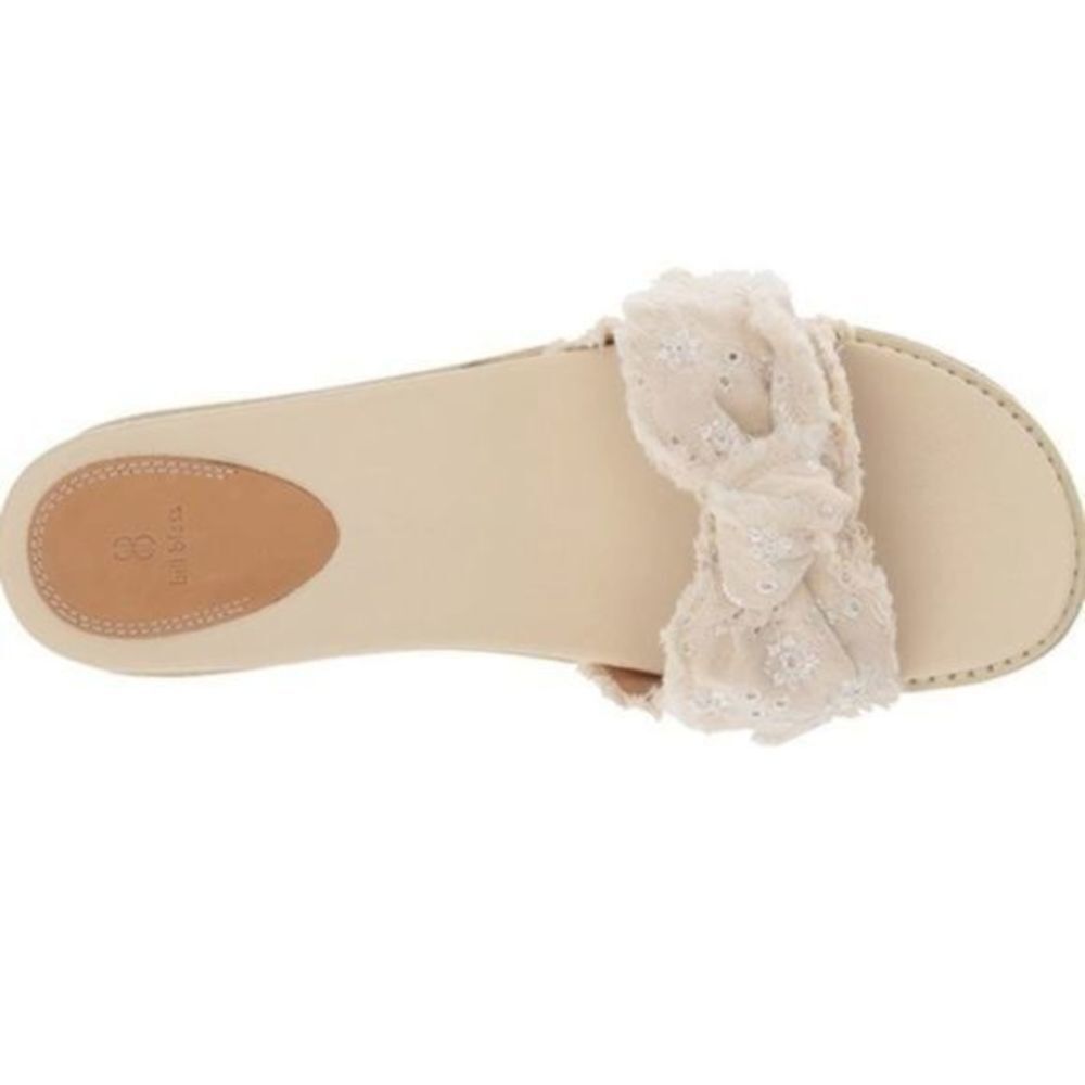 Bill Blass women’s sandals Cotton-Cream Denim Bow Slide | Size US 10 - Picture 4 of 8